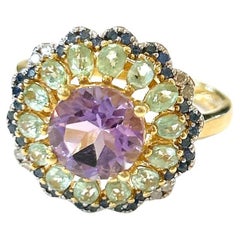 Used Bochic “Orient” Multi Gem Cocktail Ring Set In 18 K Gold & Silver 