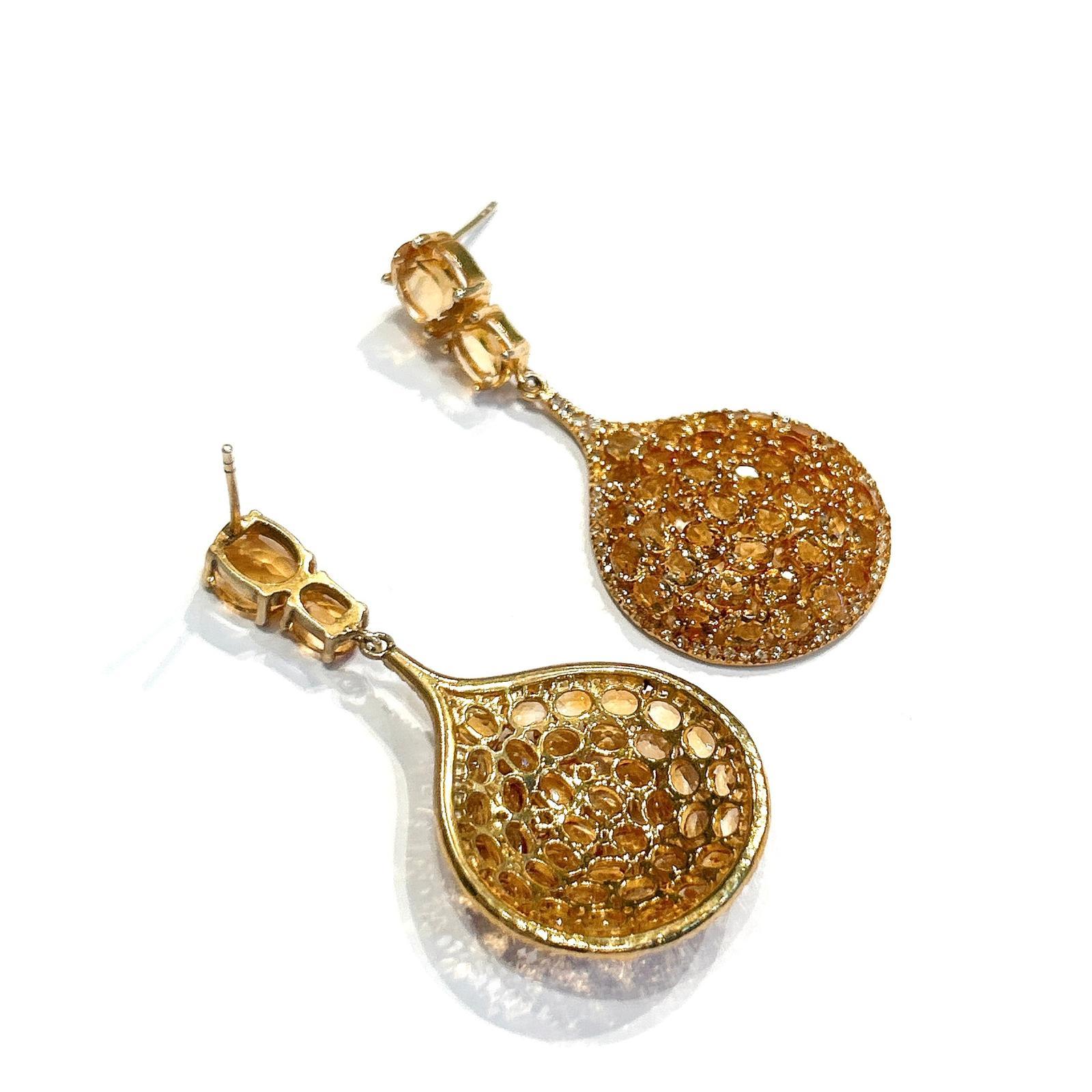 Bochic “Orient” Multi Golden Citrin Drop Earrings Set In 18K Gold & Silver For Sale 5