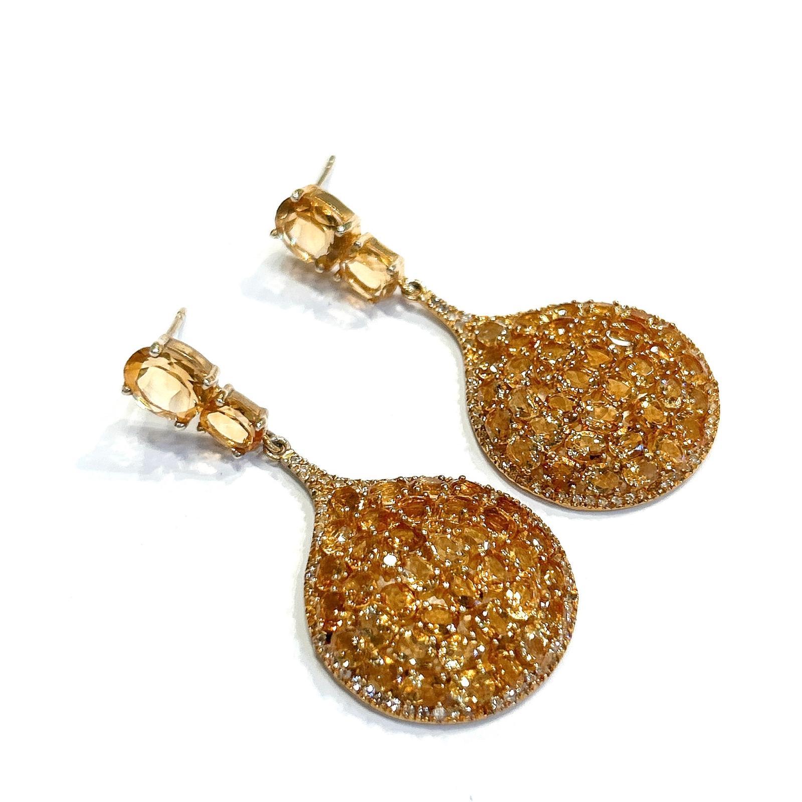 Bochic “Orient” Multi Golden Citrin Drop Earrings Set In 18K Gold & Silver For Sale 6