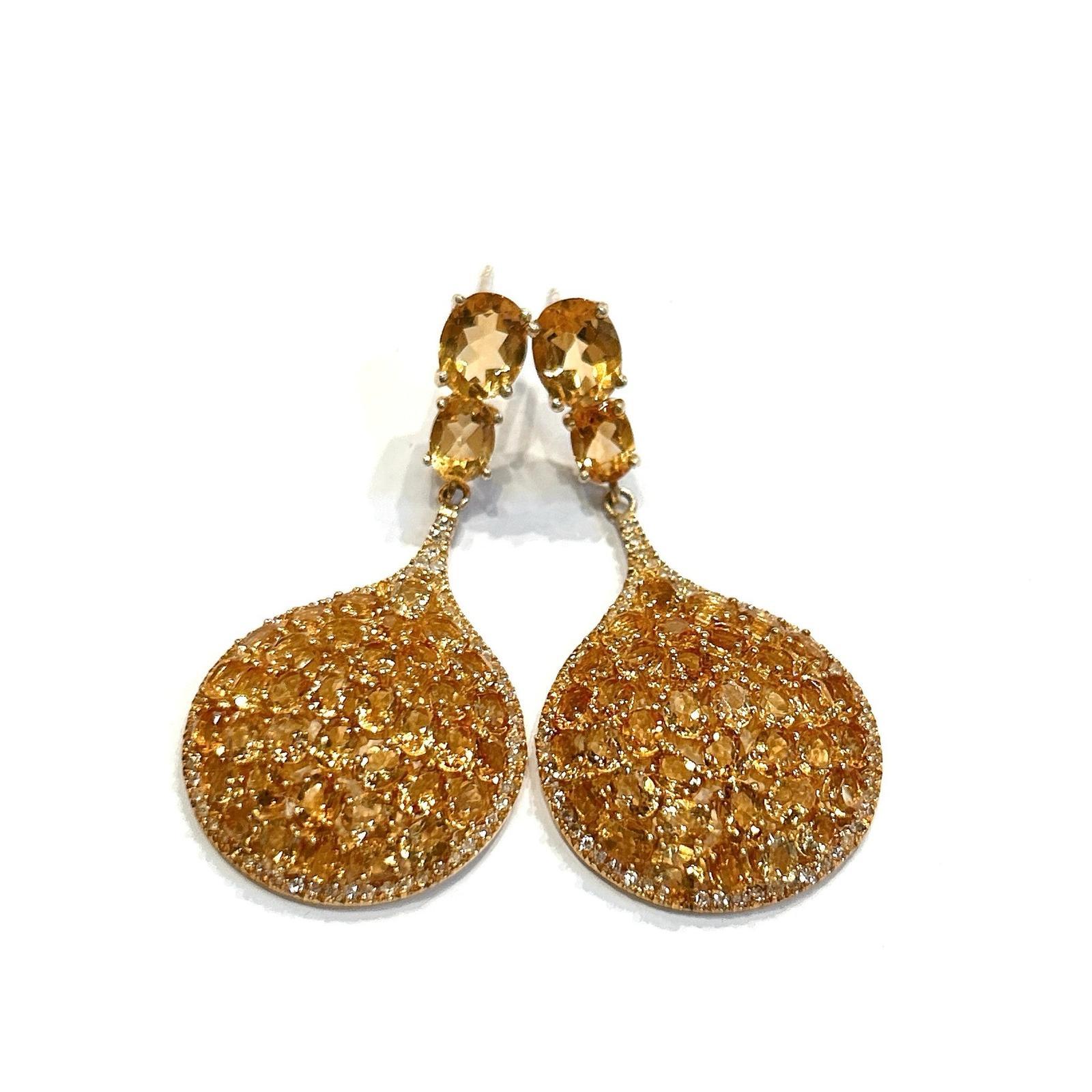 Bochic “Orient” Multi Golden Citrin Drop Earrings Set In 18K Gold & Silver For Sale 3