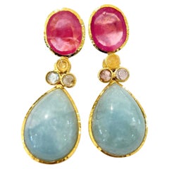 Bochic Orient Multi Saphir, Aquamarin  Ohrringe mit Rubin & Rubin Set 18K Gold&Silber