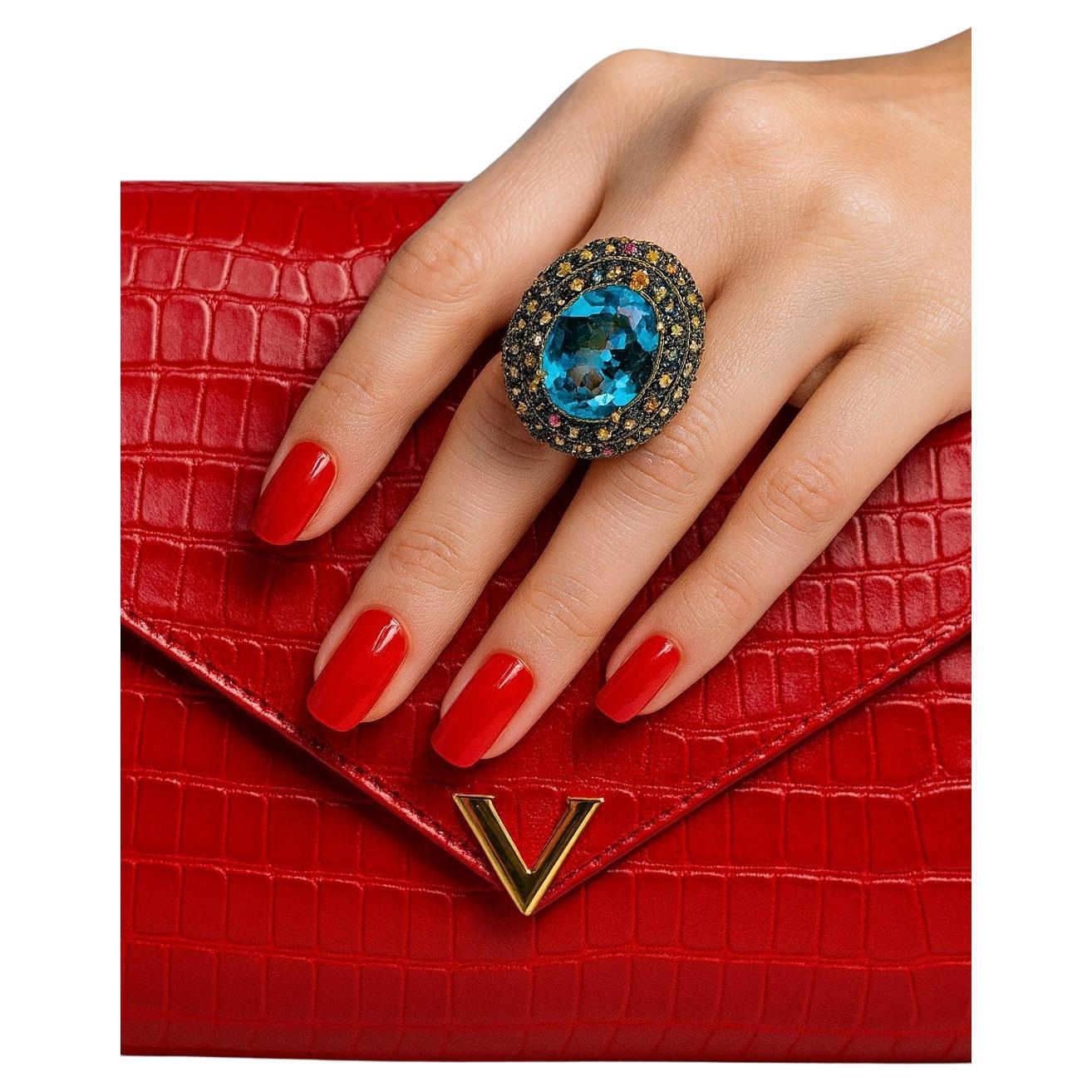 Anello Bochic "Orient" con zaffiro multiplo e topazio blu in oro e argento 18 carati