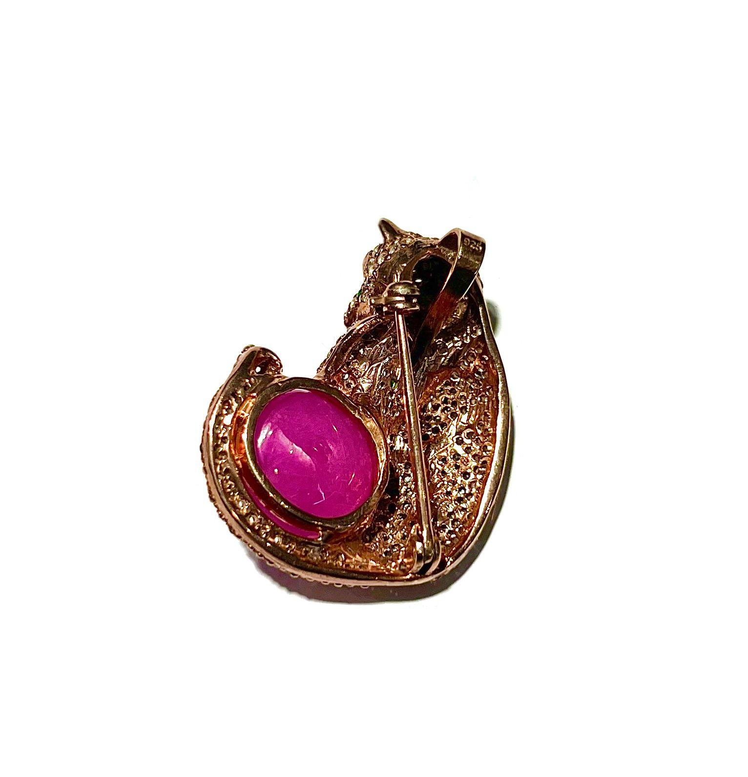 Brilliant Cut Bochic “Orient” Multi Sapphire & Center Ruby Brooch or Pendent Set In 18K Gold & For Sale