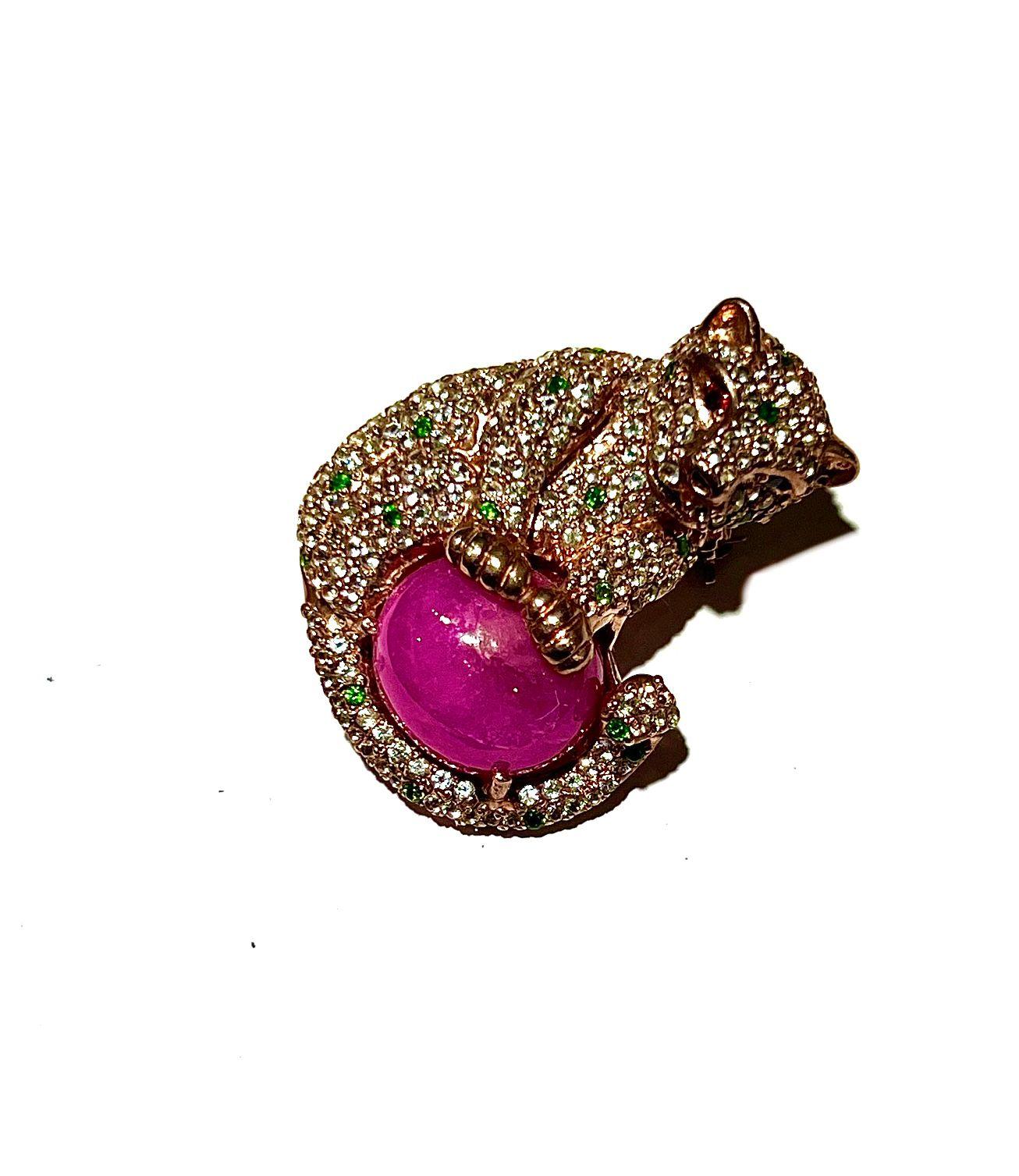 Women's or Men's Bochic “Orient” Multi Sapphire & Center Ruby Brooch or Pendent Set In 18K Gold & For Sale