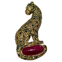 Bochic “Orient” Multi Sapphire & Center Ruby Brooch or Pendent Set In 18K Gold &