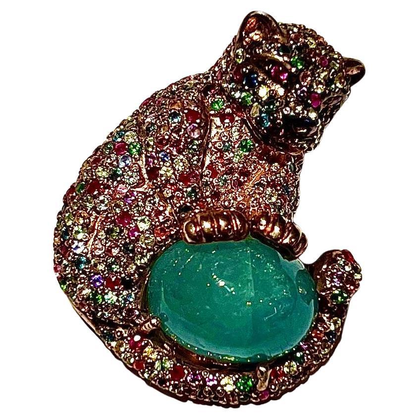 Bochic “Orient” Multi Sapphire & Green Calcite Brooch or Pendent Set In 18K Gold