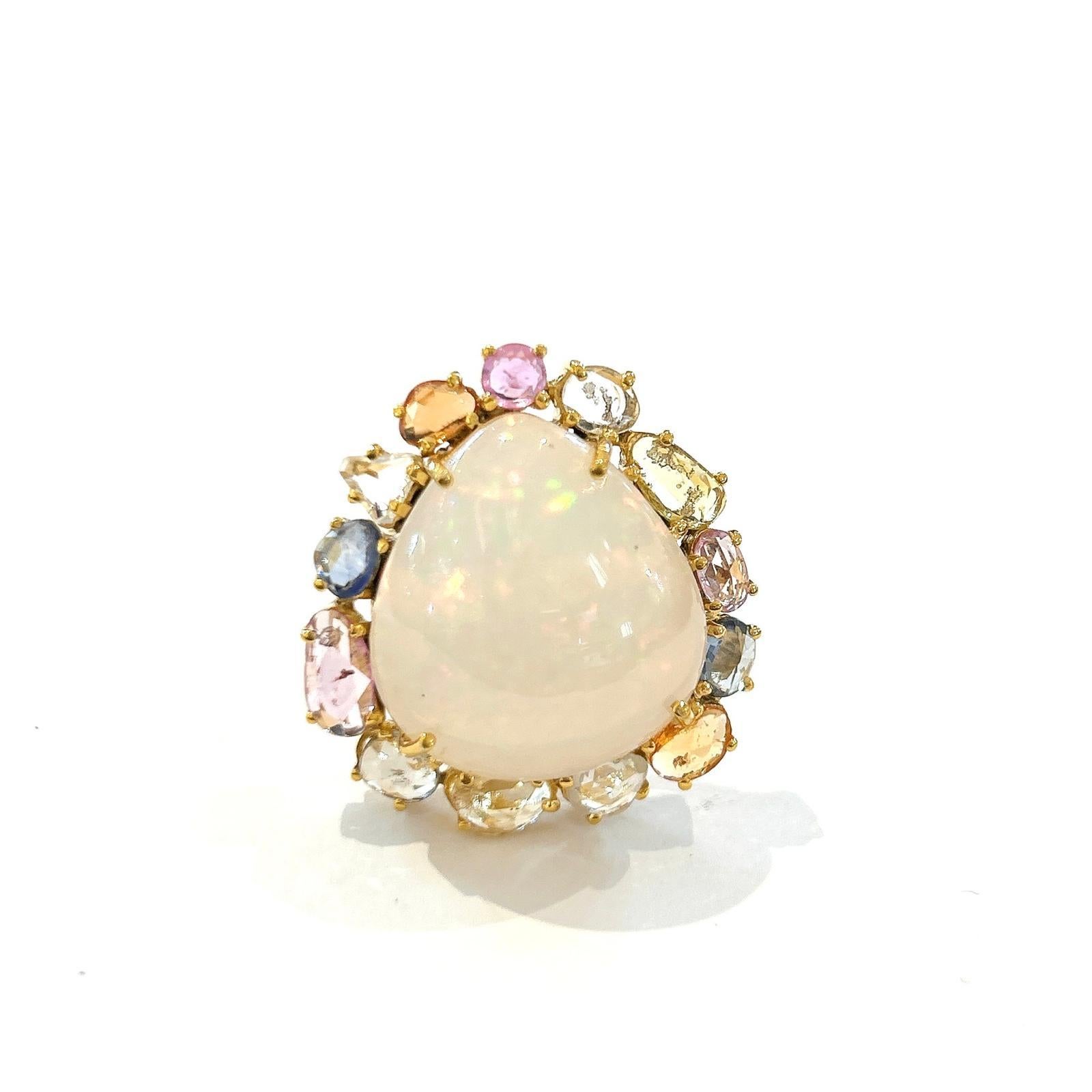 Bochic “Orient” Multi Sapphire & Opal Cocktail Ring Set In 18K Gold & Silver For Sale 4