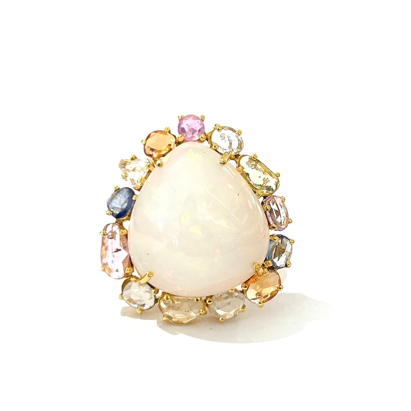 Women's or Men's Bochic “Orient” Multi Sapphire & Opal Cocktail Ring Set In 18K Gold & Silver For Sale