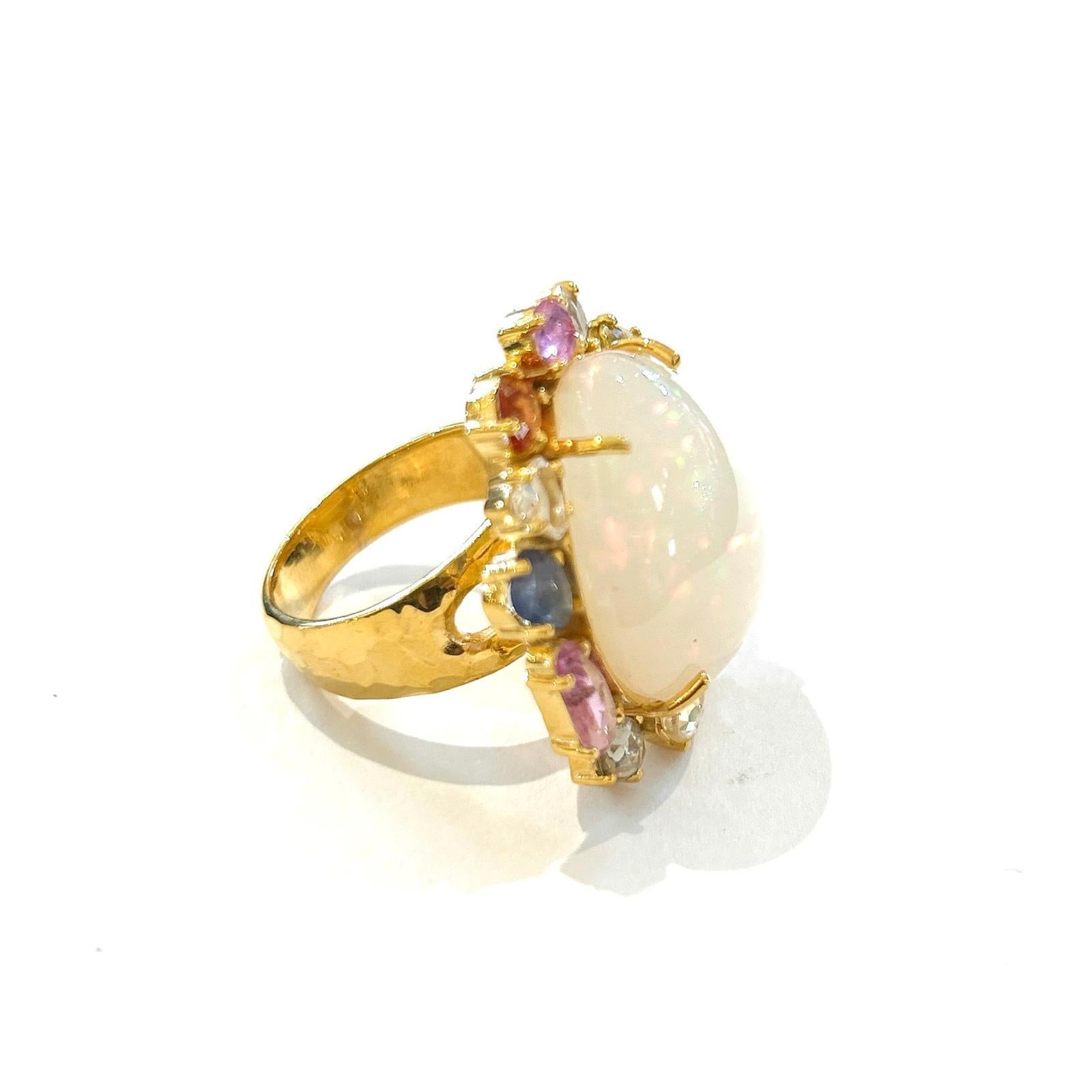 Bochic “Orient” Multi Sapphire & Opal Cocktail Ring Set In 18K Gold & Silver For Sale 1