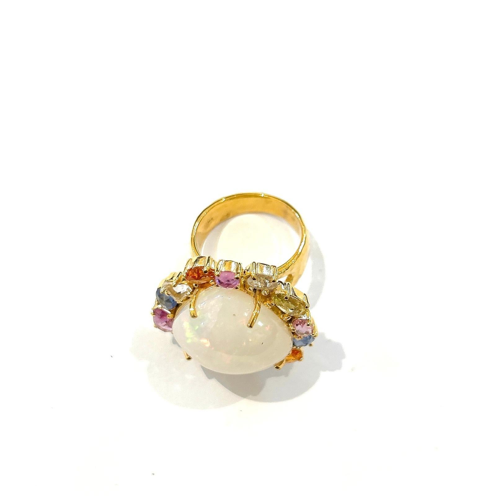Bochic “Orient” Multi Sapphire & Opal Cocktail Ring Set In 18K Gold & Silver For Sale 2