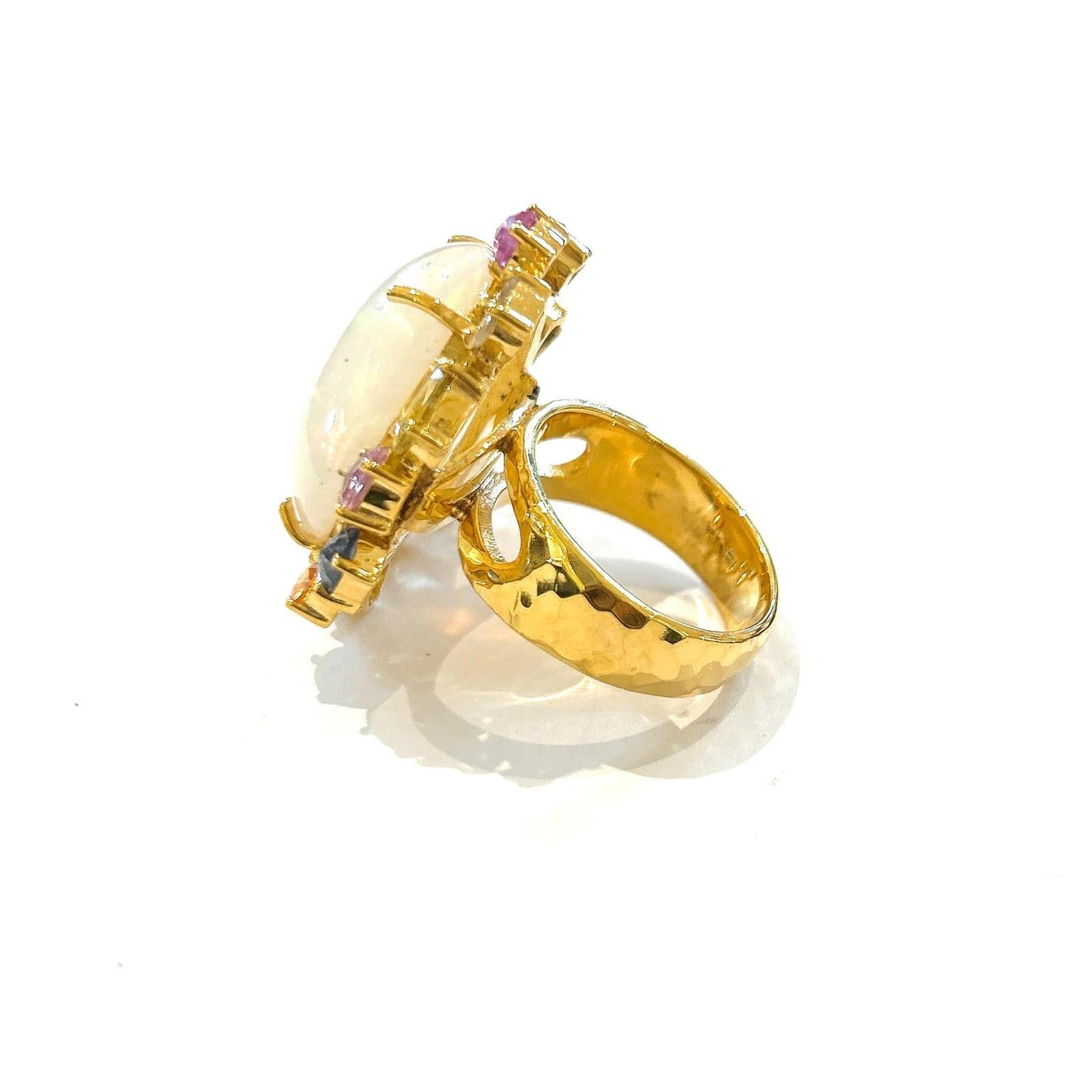 Bochic “Orient” Multi Sapphire & Opal Cocktail Ring Set In 18K Gold & Silver For Sale 3