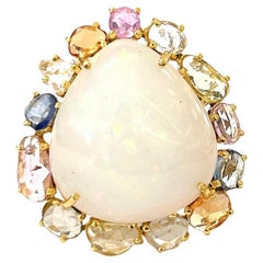 Bochic “Orient” Multi Sapphire & Opal Cocktail Ring Set In 18K Gold & Silver