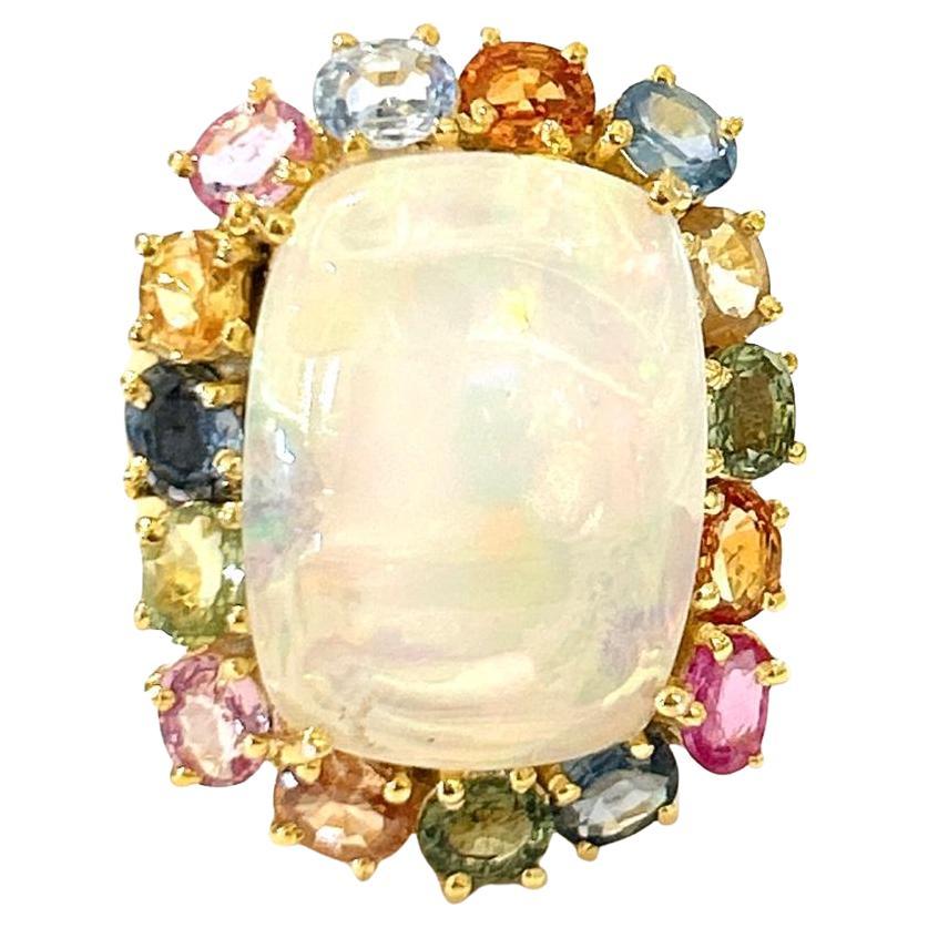 Bochic “Orient” Multi Sapphire & Opal Cocktail Ring Set In 18K Gold & Silver