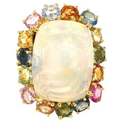 Bochic “Orient” Multi Sapphire & Opal Cocktail Ring Set In 18K Gold & Silver