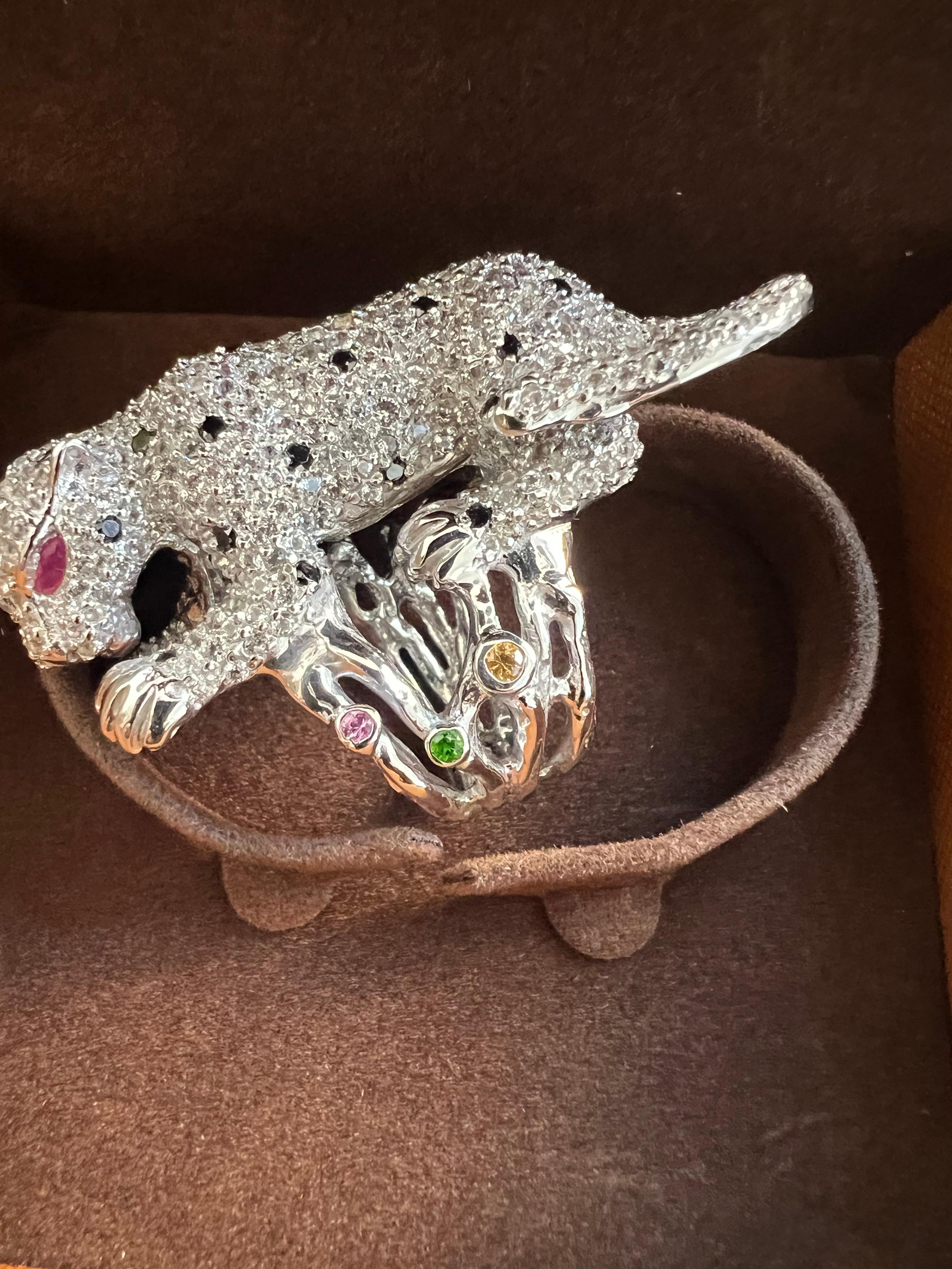 Bochic “orient” Multi Sapphire & Ruby Panther Vin… - image 11