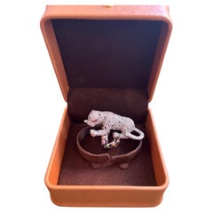 Bochic “Orient” Multi Sapphire & Ruby Panther Vintage  Ring Set In 18 K Gold & S