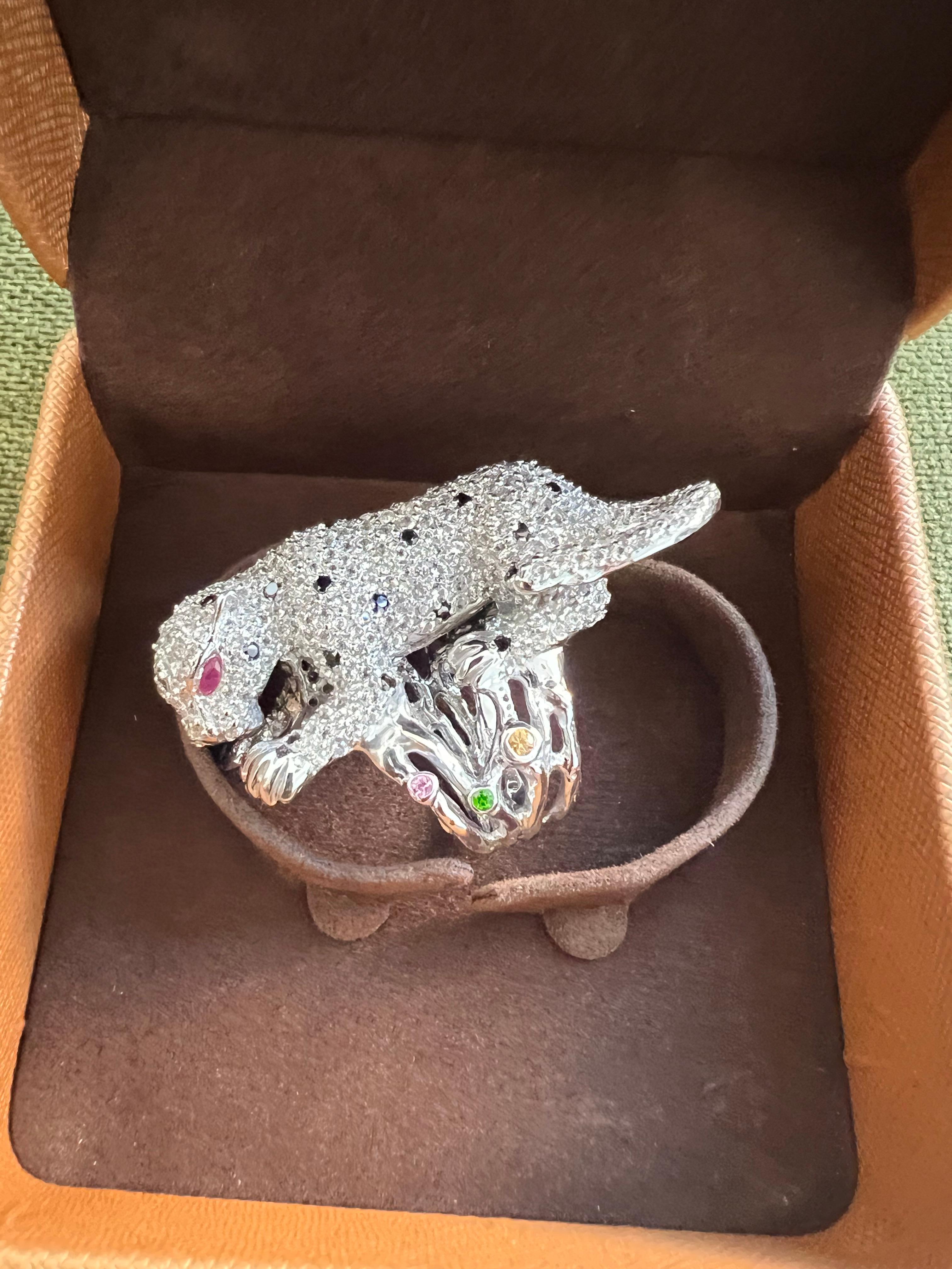 Bochic “orient” Multi Sapphire & Ruby Panther Vin… - image 7