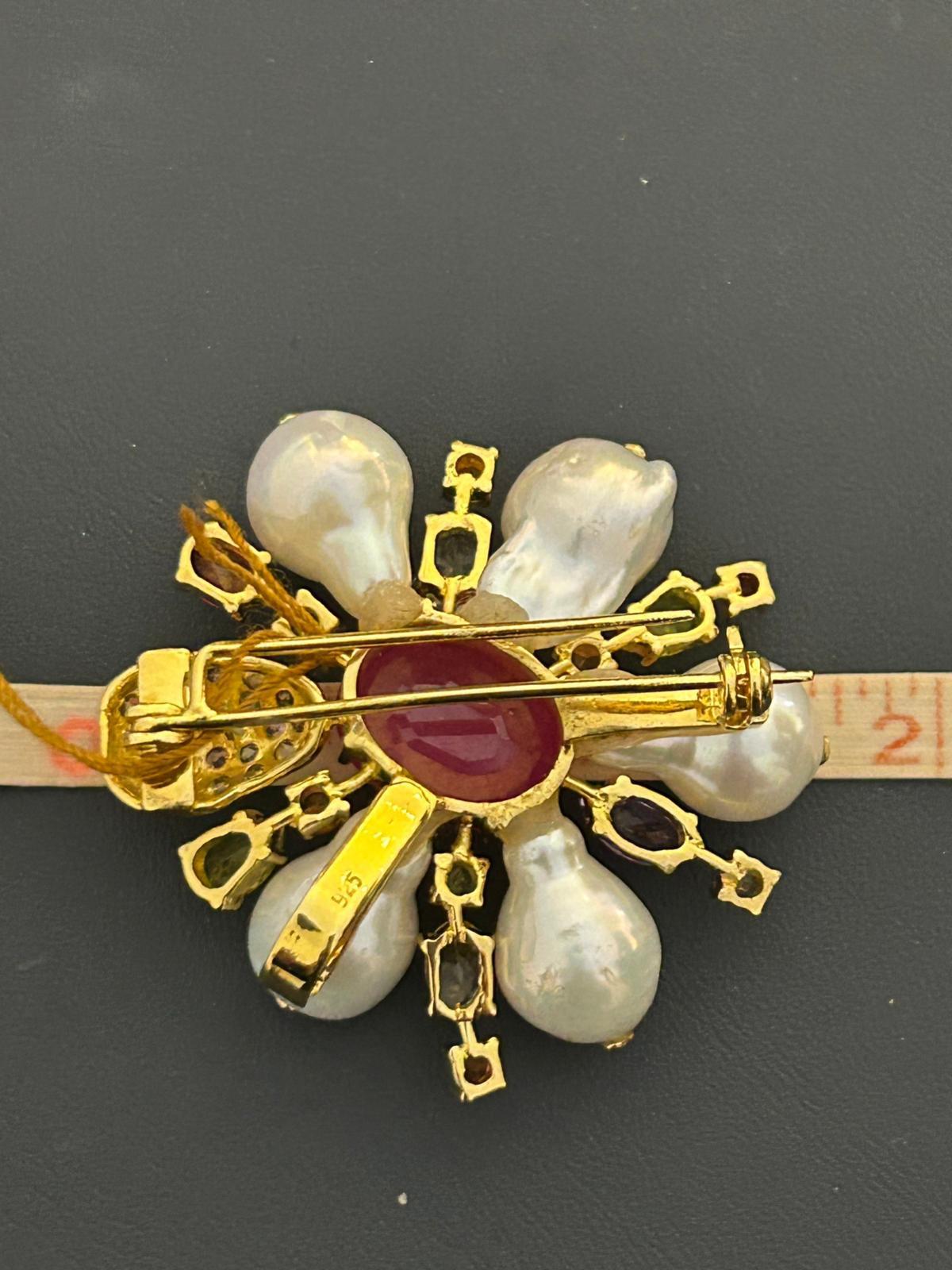 Bochic “Orient” Multi Sapphires & Ruby Brooch Set In 18K Gold & Silver  For Sale 12
