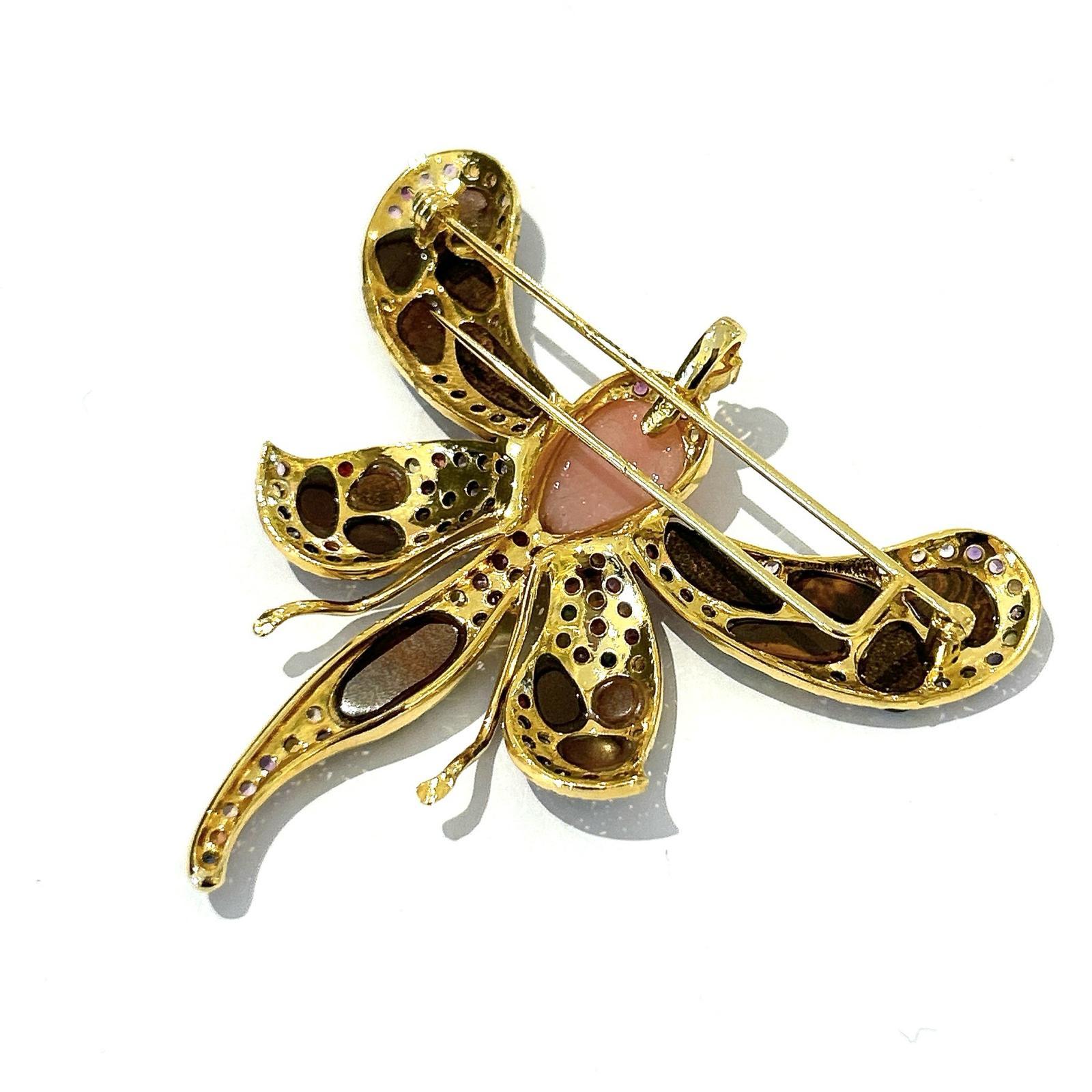 Women's or Men's Bochic “Orient” Multi Sapphires & Ruby Brooch Set In 18K Gold & Silver  For Sale