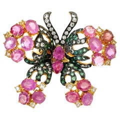 Bochic “Orient” Multi Sapphires & Ruby Cocktail Ring Set In 18K Gold & Silver