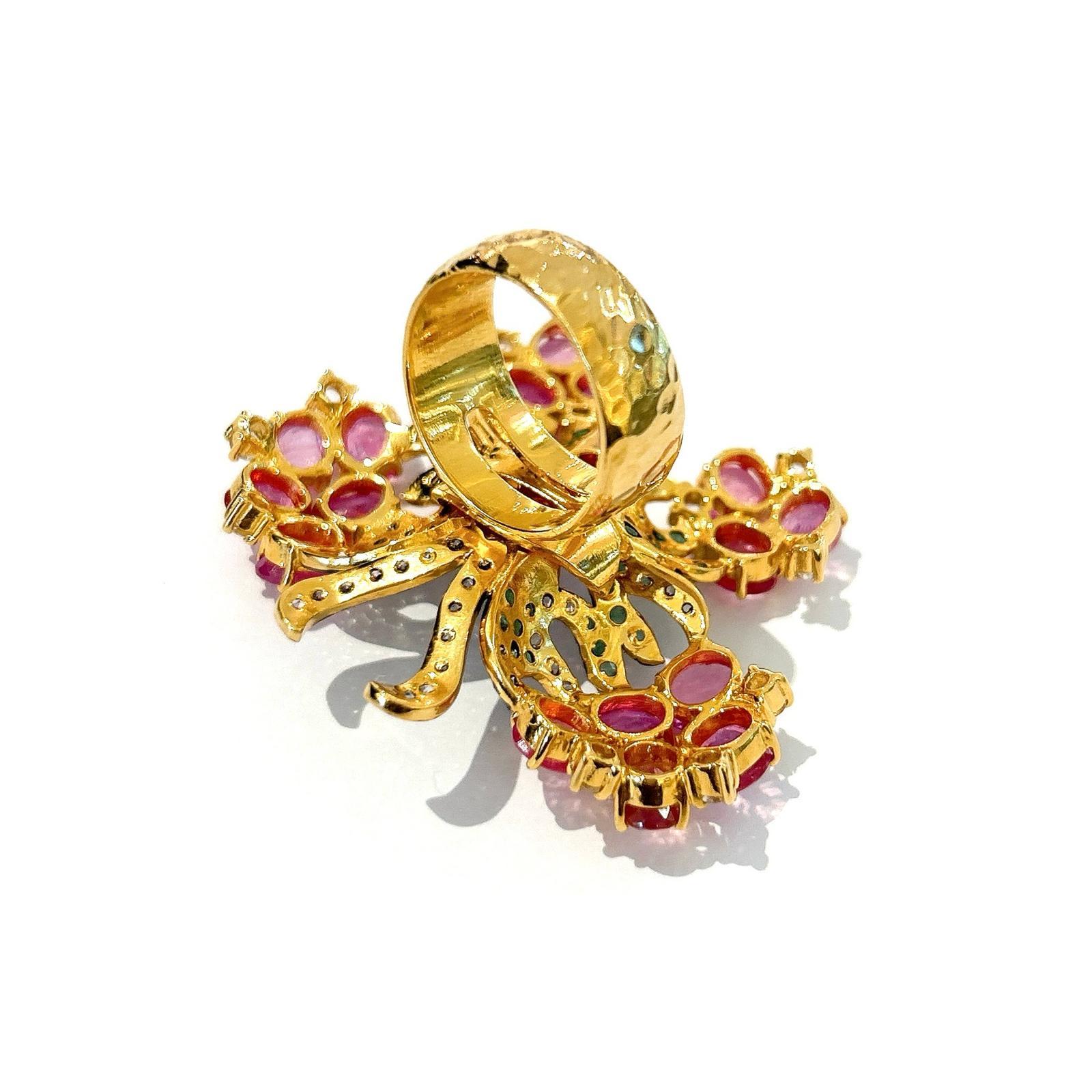 Women's or Men's Bochic “Orient” Multi Sapphires & Ruby Cocktail Ring Set In 18K Gold & Silver  For Sale