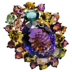 Bague Bochic Orient en or et argent 18 carats sertie de tourmaline et d'améthyste