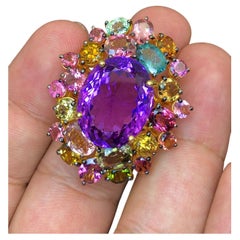 Bochic Orient Multi Turmalin & Amethyst-Ring aus 18 Karat Gold und Silber