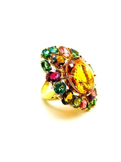Bochic “Orient” Vintage Tourmaline & Orange Citrine Ring - 18K Gold & Silver