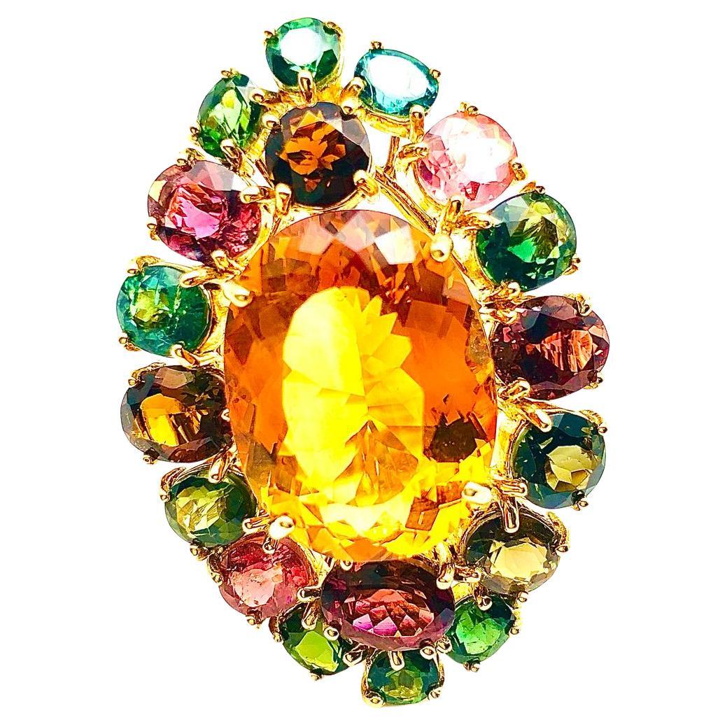 Anello Bochic "Orient" con tormalina multipla e citrino arancione in oro e argento 18 carati
