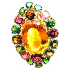 Anillo Bochic "Orient" Multi Turmalina y Citrino Naranja Engastado en Oro de 18 K y Plata