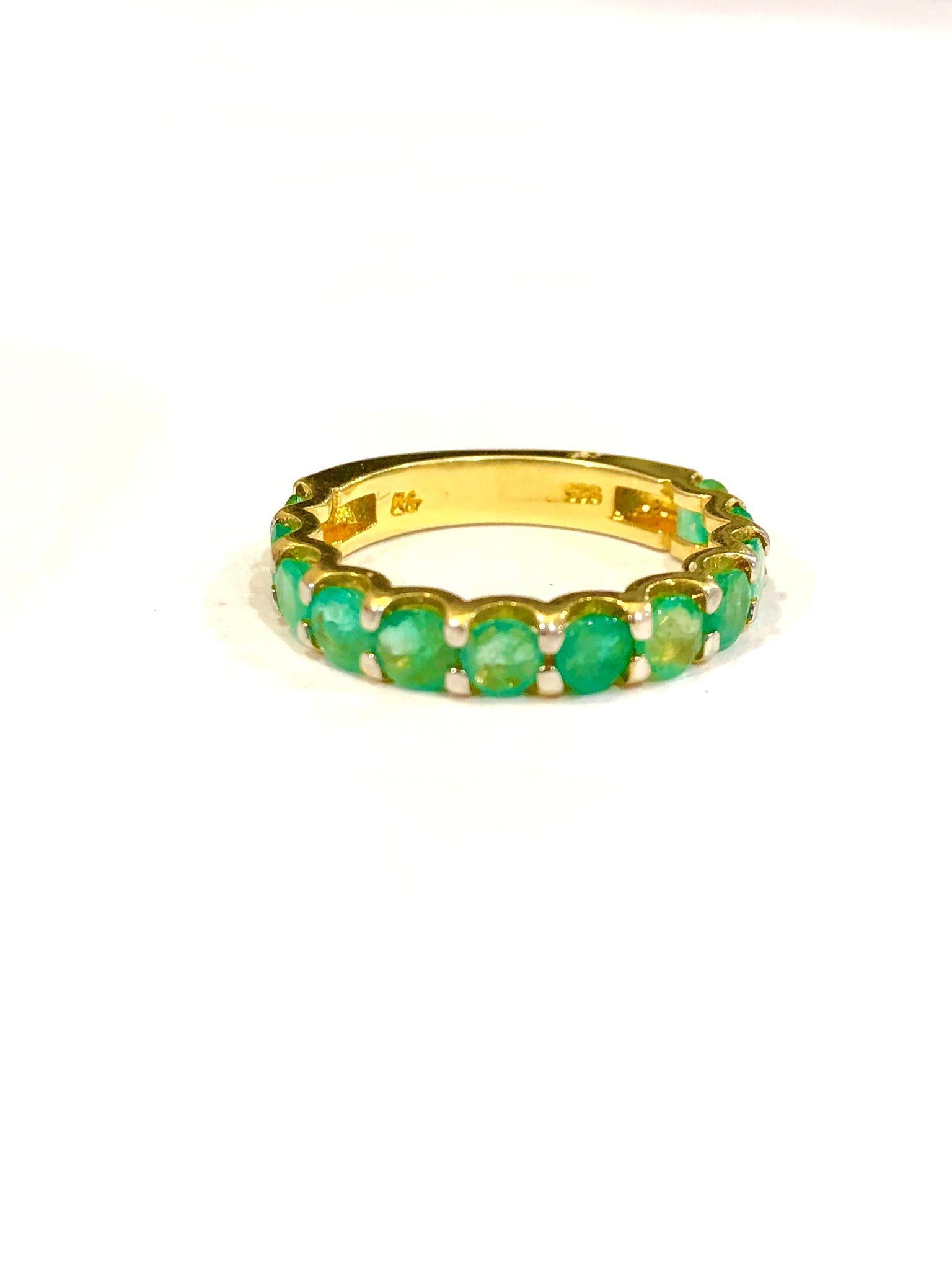 Art Déco Bochic “Orient” Natural African Emerald Half Band Set In 18K Gold & Silver in vendita