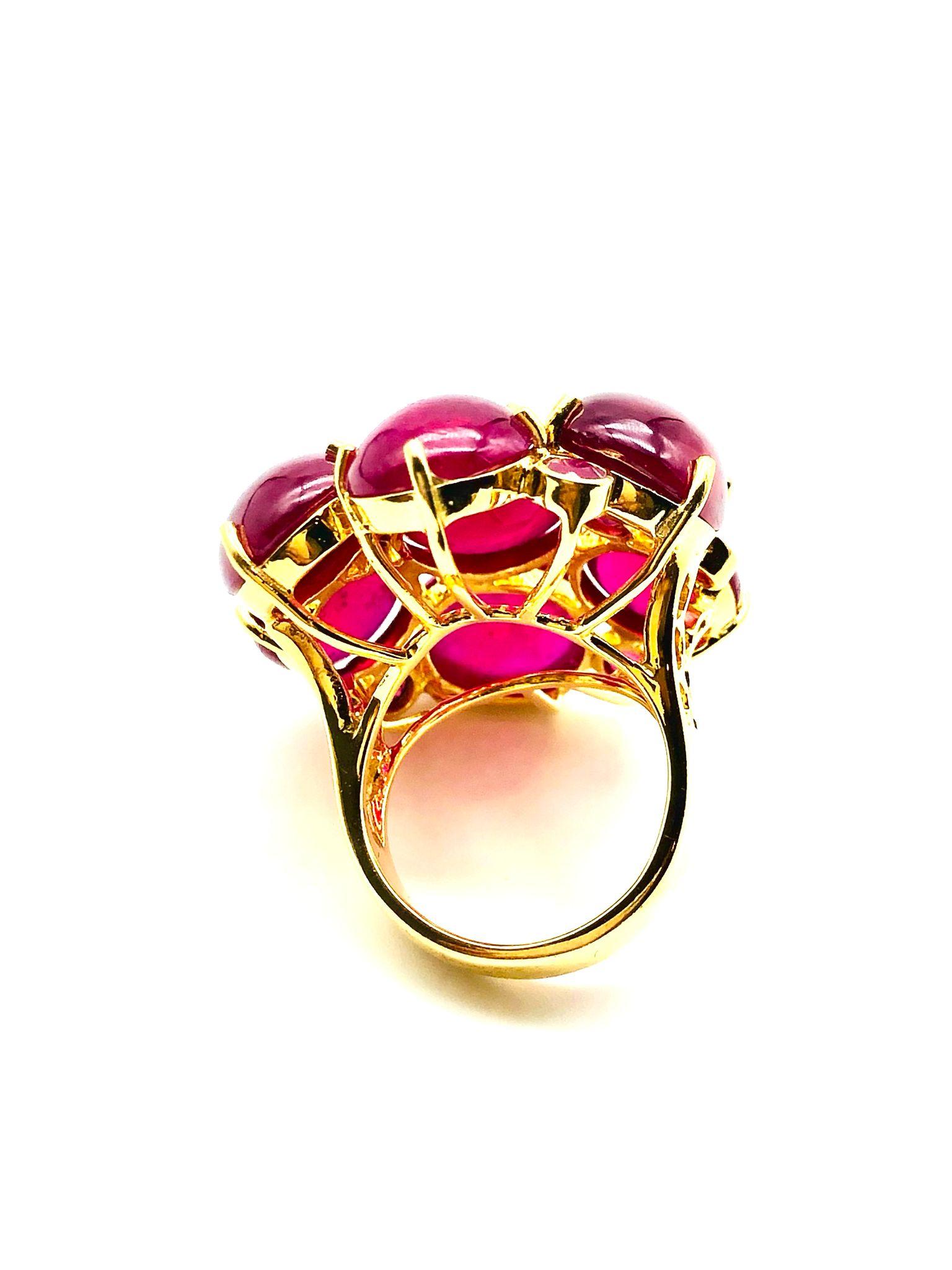 Baroque Bochic “Orient” Natural African Multi Ruby Ring Set In 18K Yellow Gold & Silver For Sale