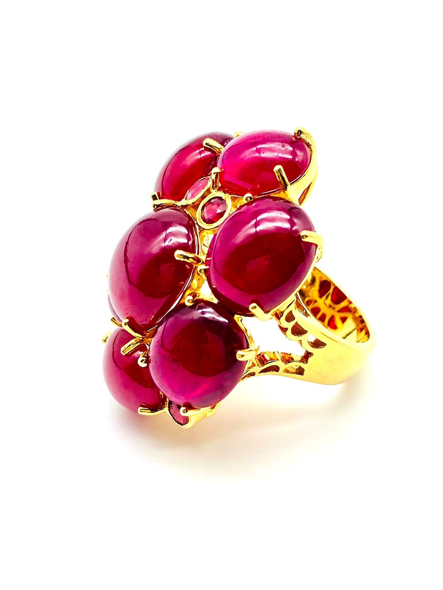 Bochic “Orient” Natural African Multi Ruby Ring Set In 18K Yellow Gold & Silver In New Condition For Sale In New York, NY