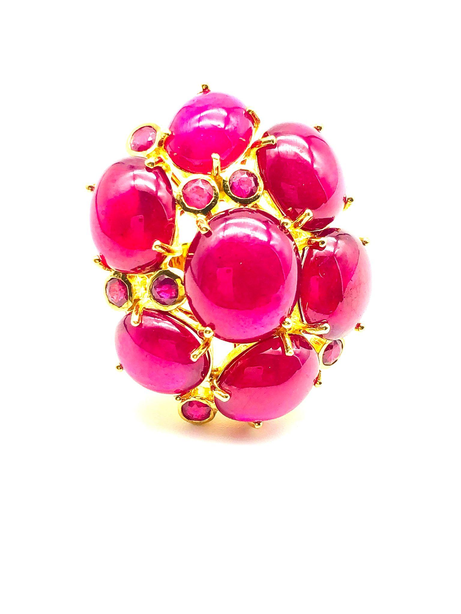 Women's or Men's Bochic “Orient” Natural African Multi Ruby Ring Set In 18K Yellow Gold & Silver For Sale