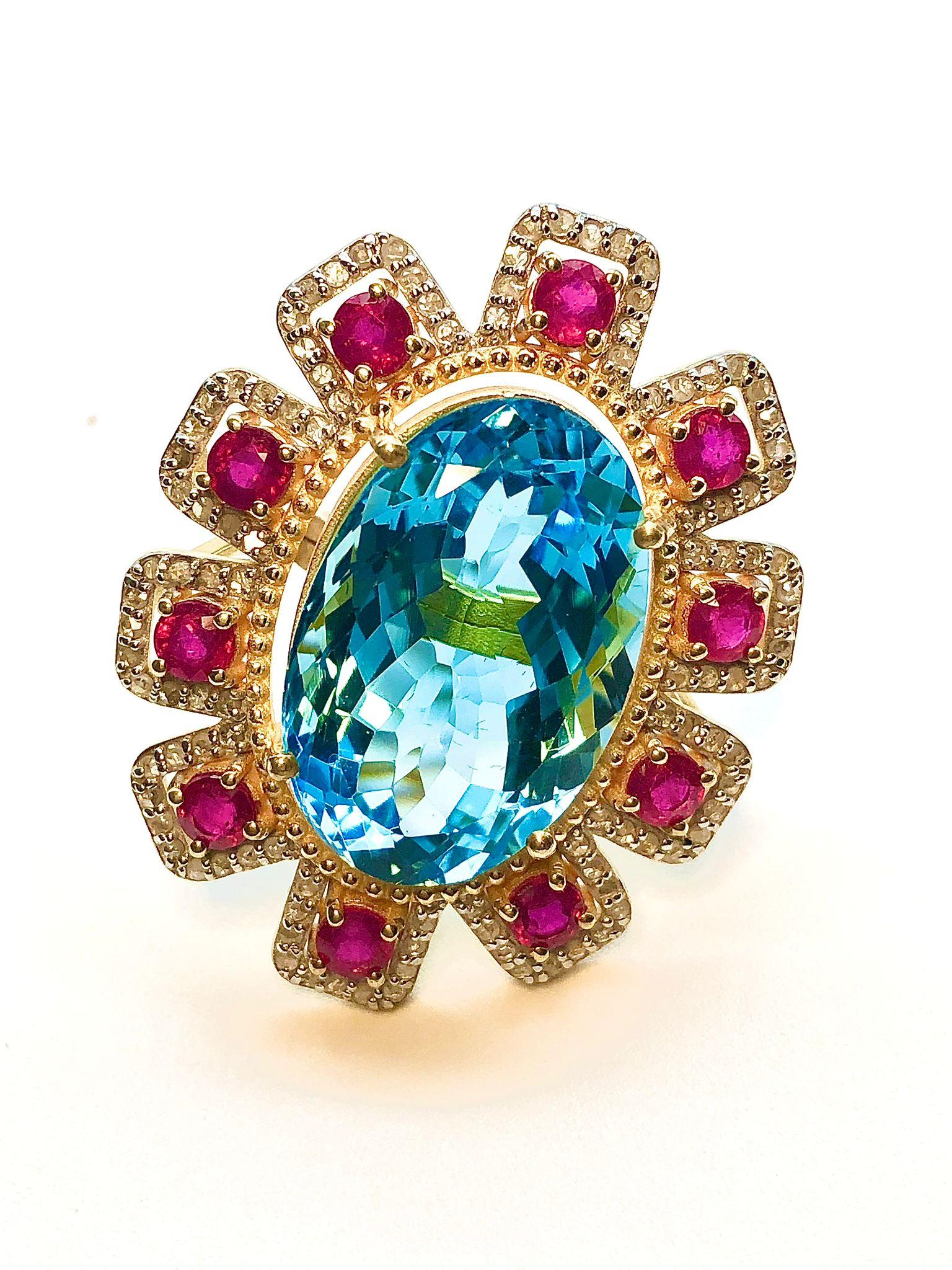 Bague Bochic Orient en or 18 carats, rubis africain naturel, topaze bleue et diamant Neuf - En vente à New York, NY
