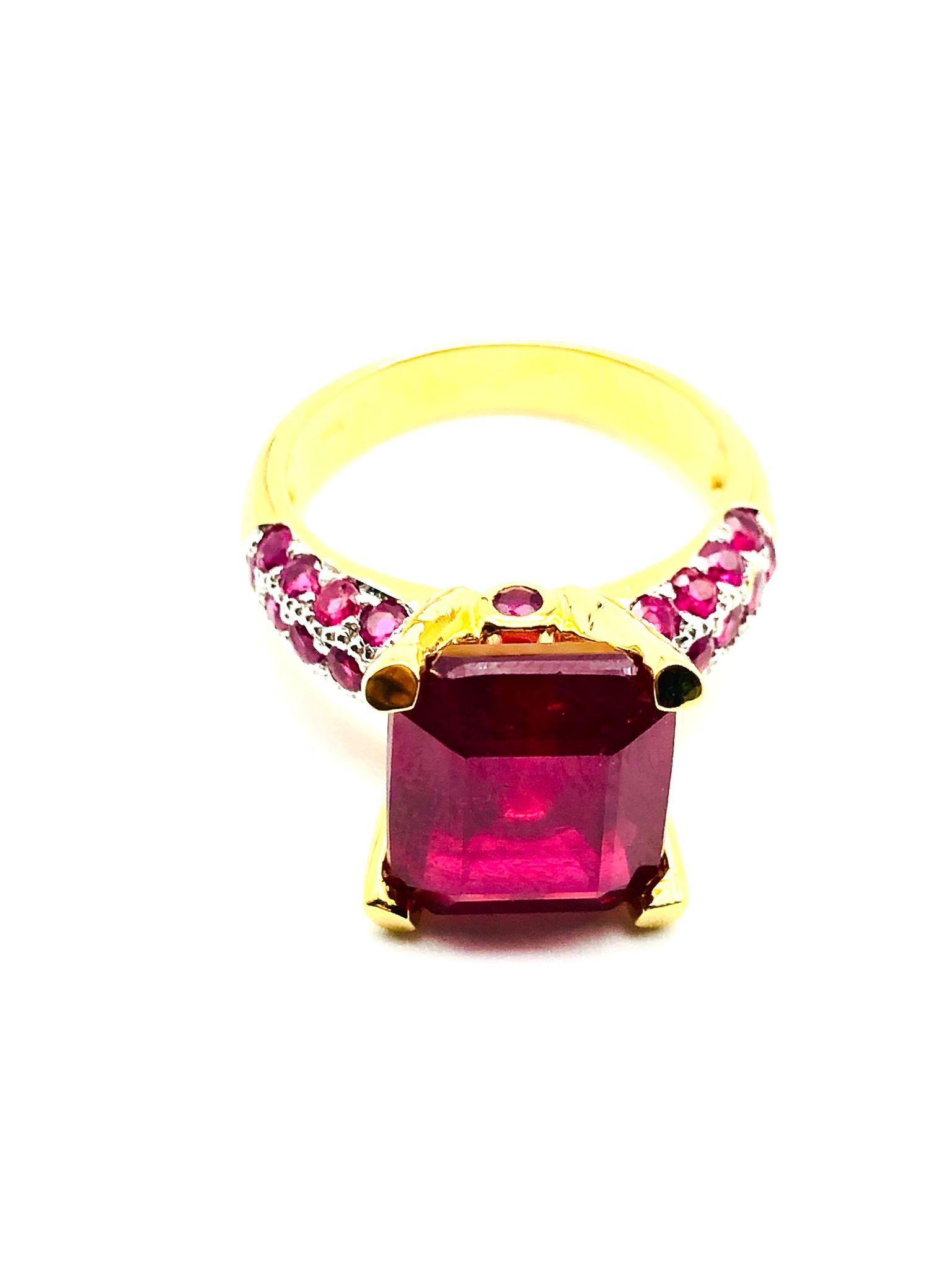 Bochic “Orient” Natural African Ruby & Diamond Ring Set 18K Yellow Gold &Silver For Sale 4