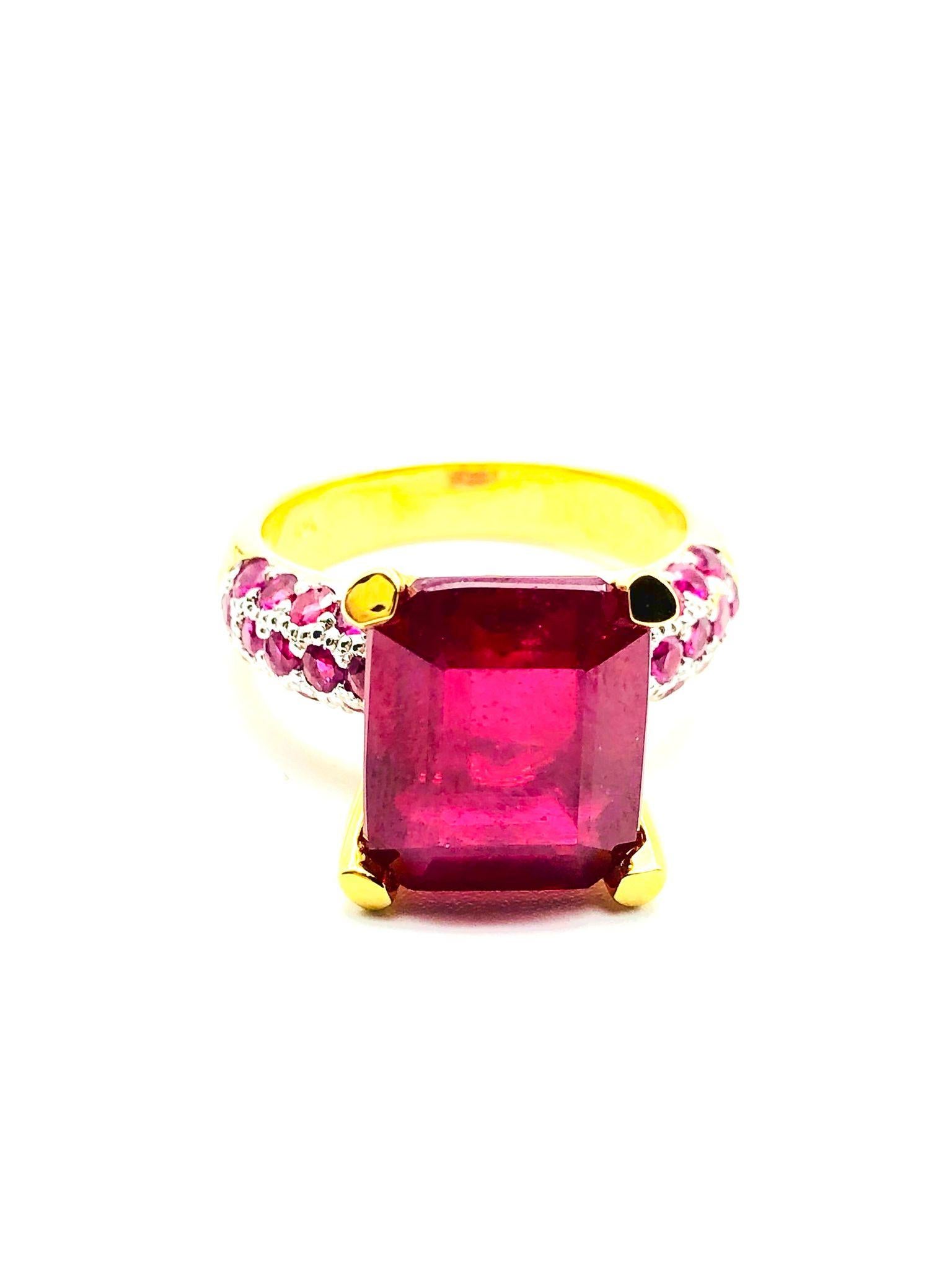 Bochic “Orient” Natural African Ruby & Diamond Ring Set 18K Yellow Gold &Silver For Sale 5