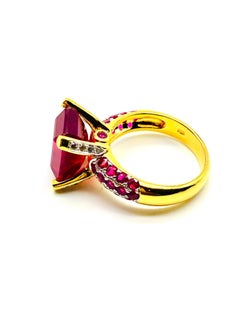 Bochic Orient Natürlicher afrikanischer Rubin & Diamant-Ring aus 18 Karat Gelbgold und Silber