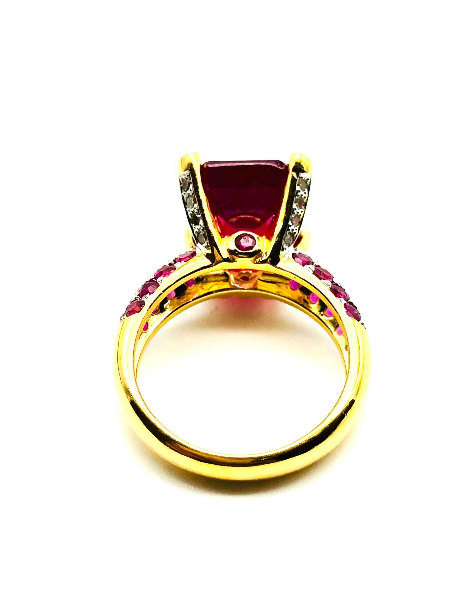 Art Deco Bochic “Orient” Natural African Ruby & Diamond Ring Set 18K Yellow Gold &Silver For Sale