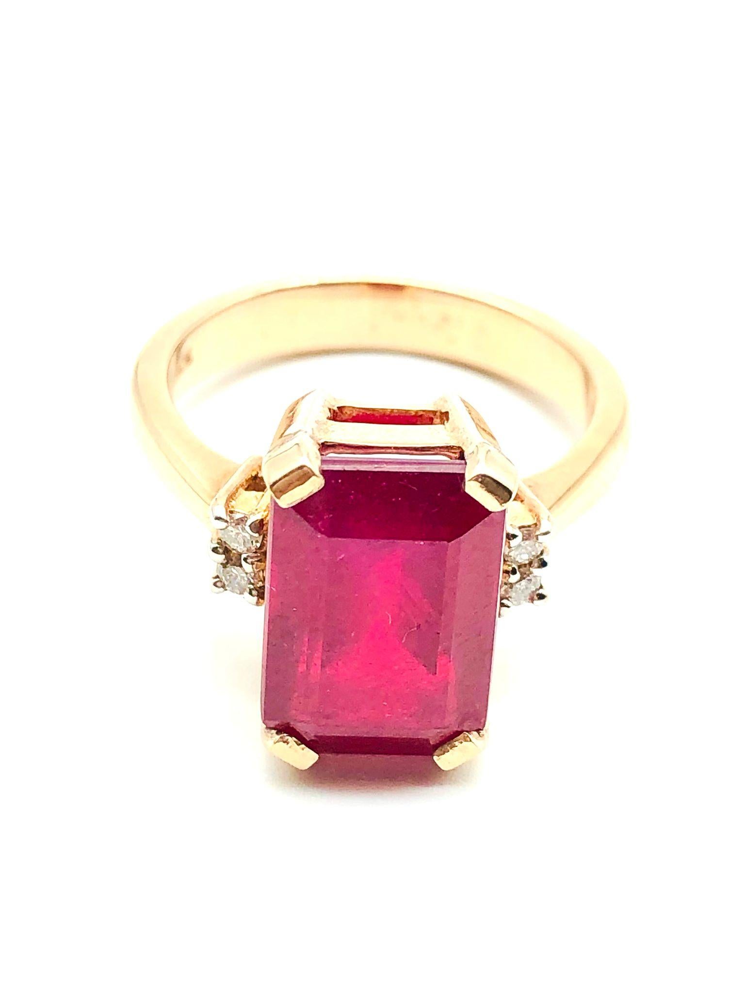 Emerald Cut Bochic “Orient” Natural African Ruby & Diamond Ring Set 18K Yellow Gold & SIlver For Sale