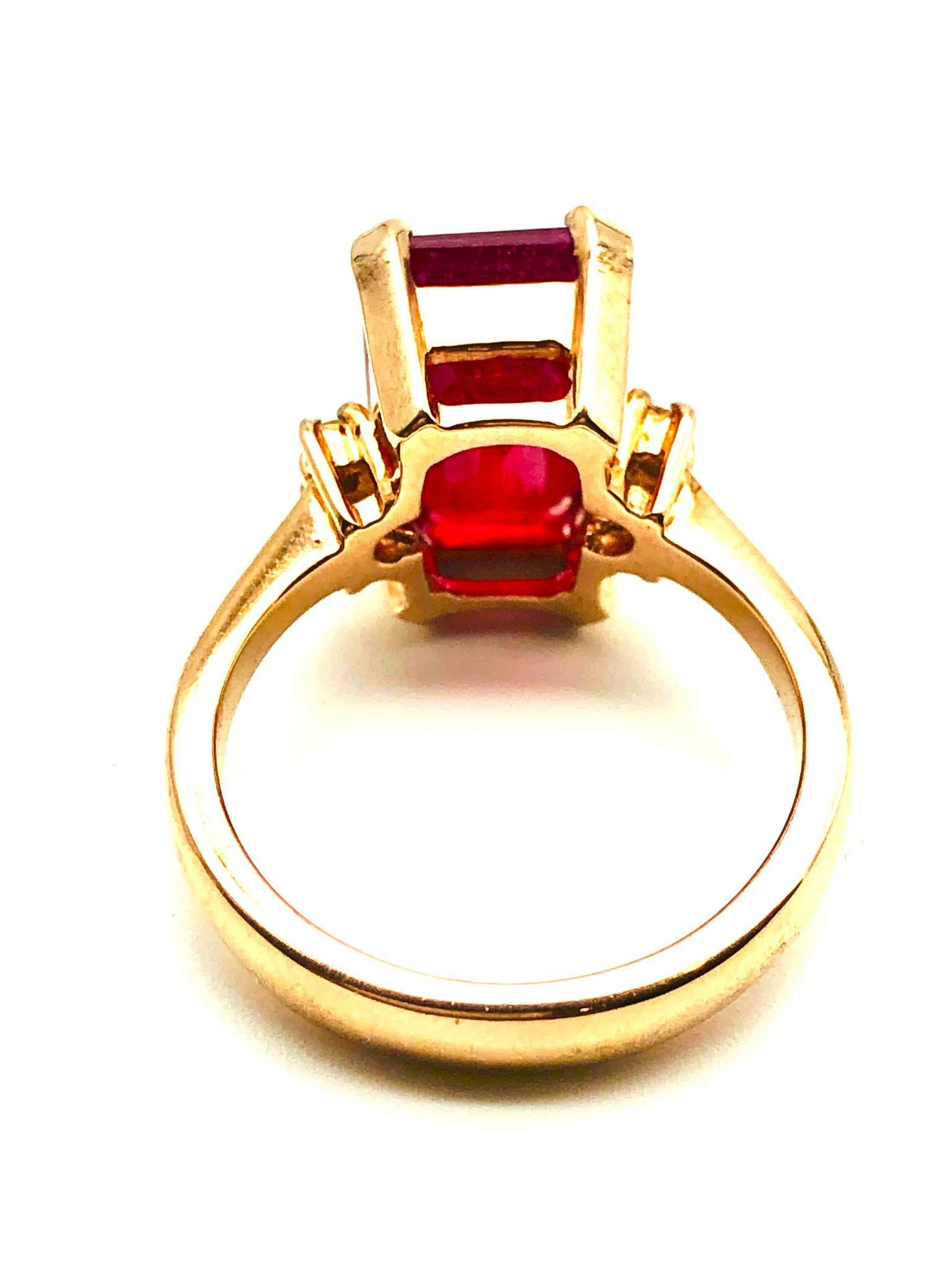 Bochic “Orient” Natural African Ruby & Diamond Ring Set 18K Yellow Gold & SIlver For Sale 3