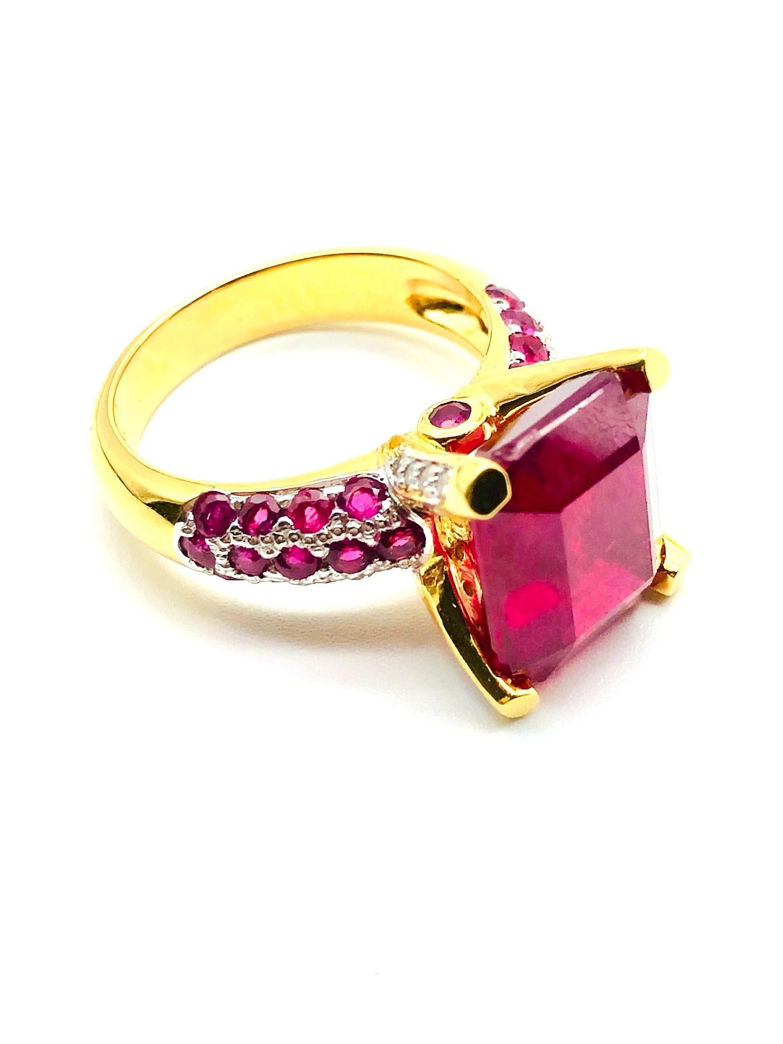 Bochic “Orient” Natural African Ruby & Diamond Ring Set 18K Yellow Gold &Silver For Sale 3