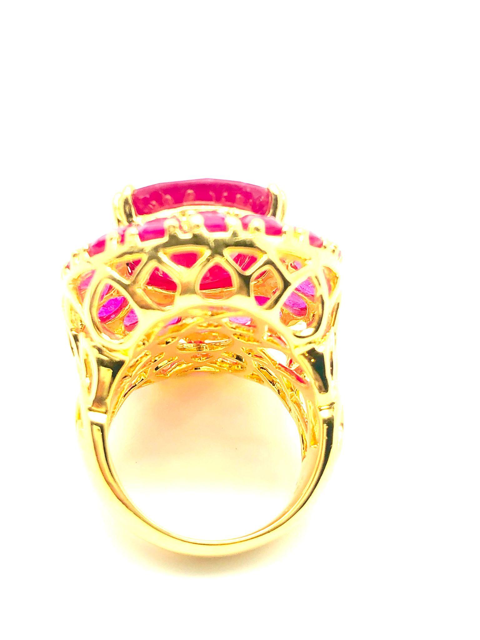 Baroque Bochic “Orient” Natural African Ruby Ring Set In 18K Yellow Gold & Silver For Sale