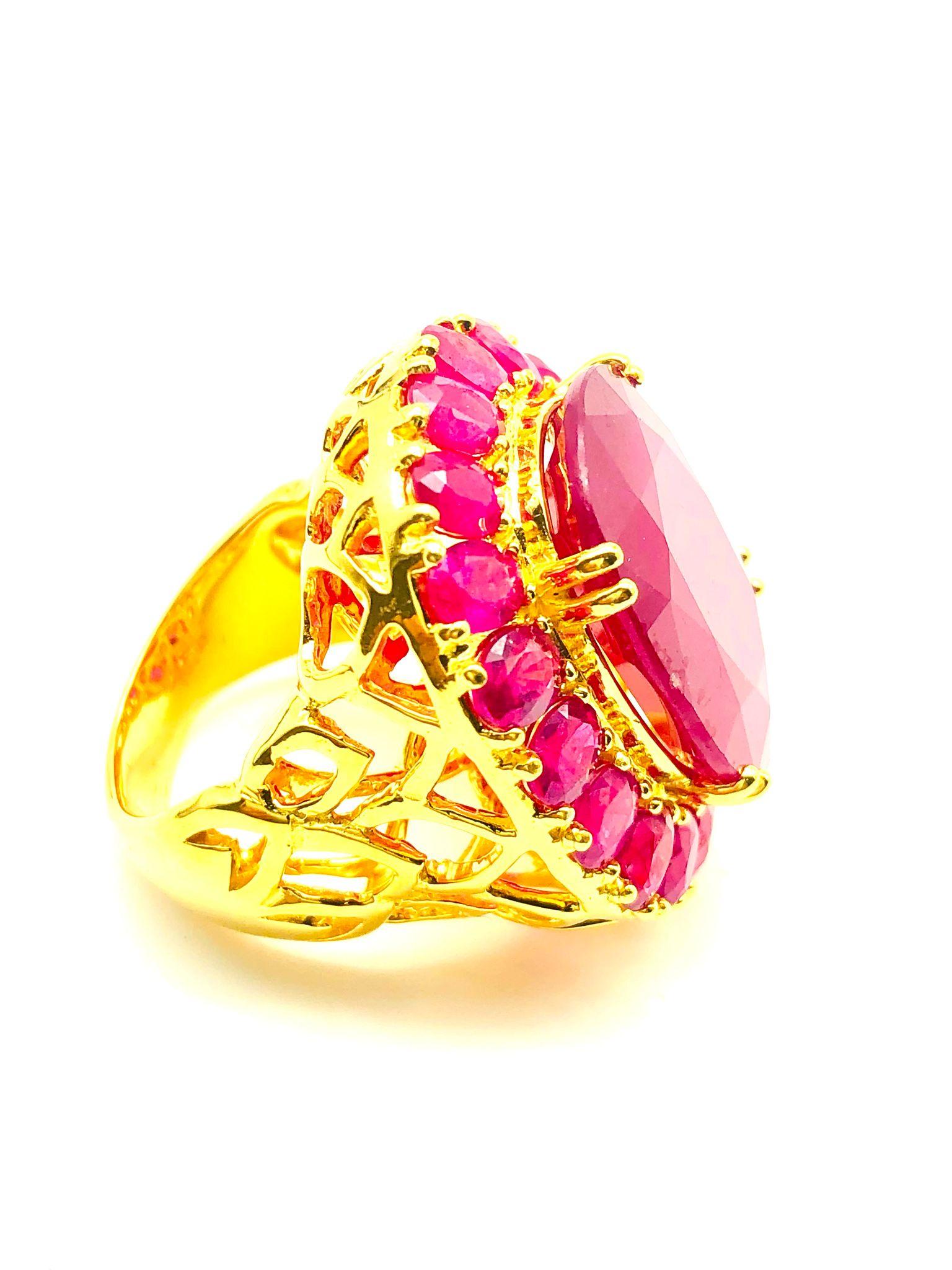 Women's or Men's Bochic “Orient” Natural African Ruby Ring Set In 18K Yellow Gold & Silver For Sale