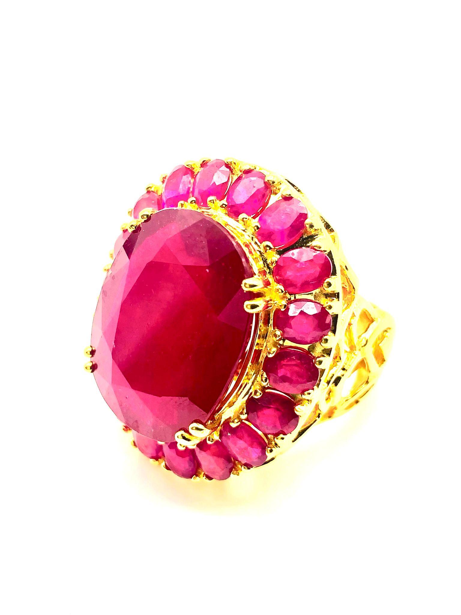 Bochic “Orient” Natural African Ruby Ring Set In 18K Yellow Gold & Silver For Sale 1