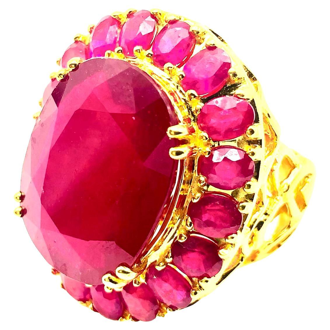 Bochic “Orient” Natural African Ruby Ring Set In 18K Yellow Gold & Silver