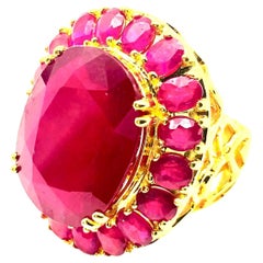 Bochic “Orient” Natural African Ruby Ring Set In 18K Yellow Gold & Silver