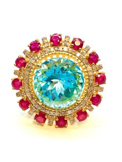 Bochic “Orient” Vintage African Ruby, Topaz & Diamond Ring Set In 18K Gold & Sil
