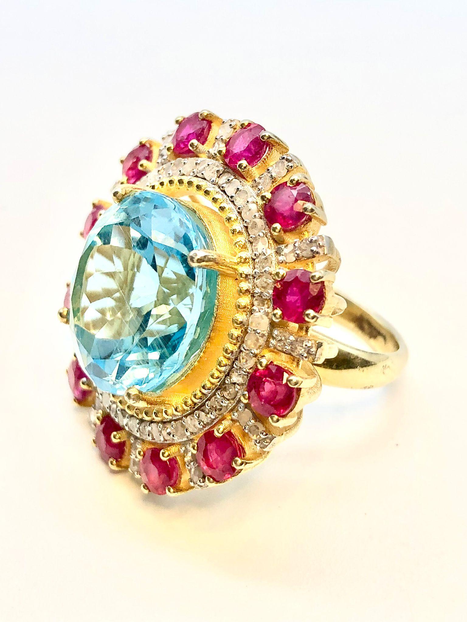Bague Bochic Orient rubis africain naturel, topaze et diamant sertie en or et soie 18 carats Neuf - En vente à New York, NY