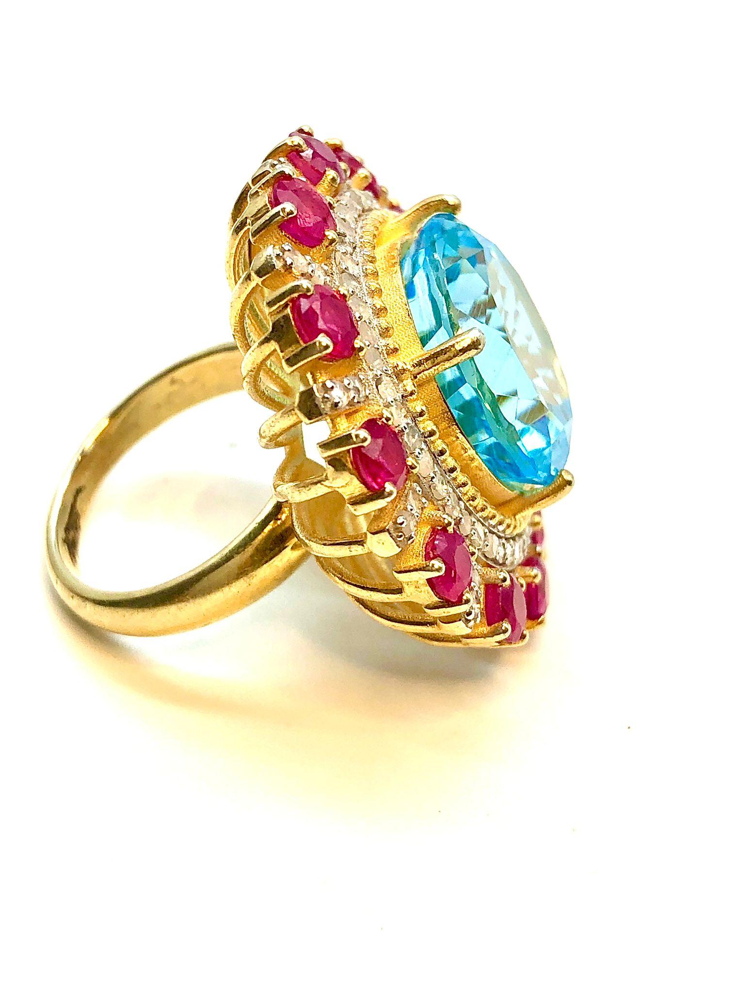 Bague Bochic Orient rubis africain naturel, topaze et diamant sertie en or et soie 18 carats Unisexe en vente